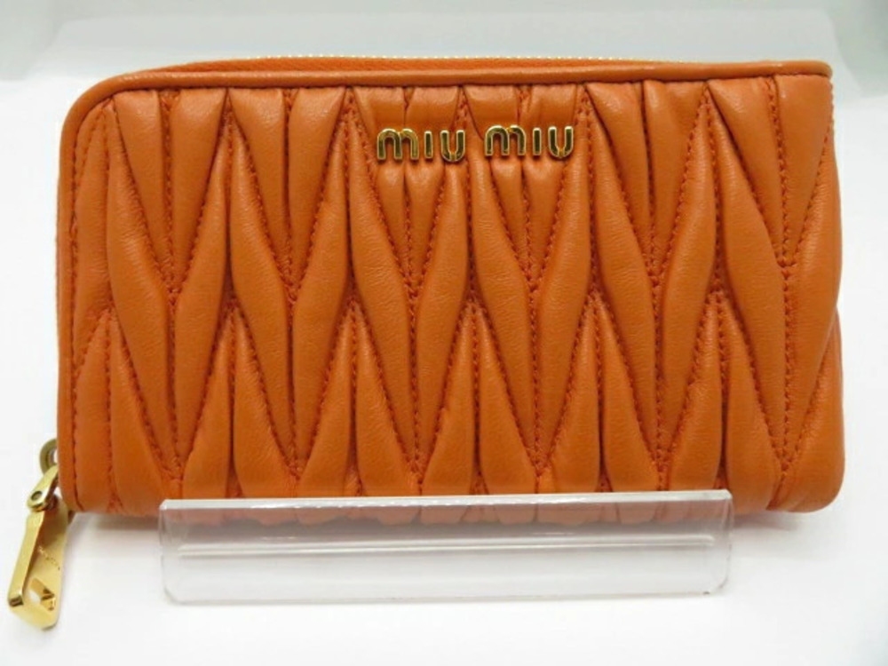 Miu Miu accessory case Pouch Clutch Matelasse calfskin orange